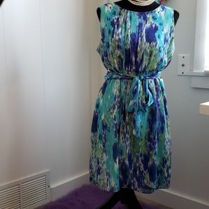 Light blue, lilac, green and white floral dress